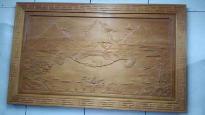 梢楠木雕掛飾-靠山抱水