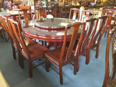 紫檀木圓餐桌+中式靠背椅