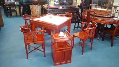 花梨木麻將桌椅+小茶水桌