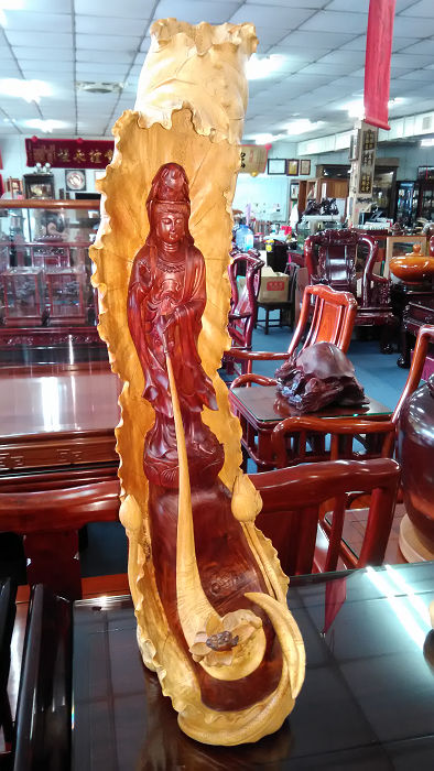 酸枝木雕靜瓶水觀音(一體成型)