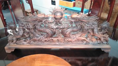 黑檀木雙龍拱珠藝品